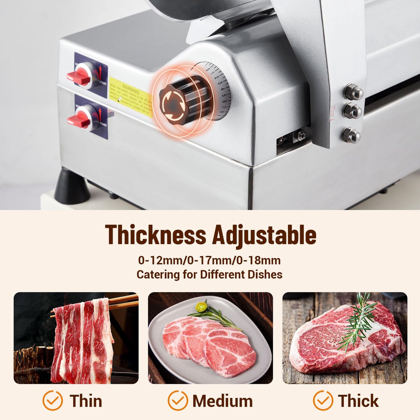 Electric Meat Slicer - 12 Inch Electric Food Slicer With Adjustable Thickness, Stainless Steel Blade, 800W Power, for Home and Commercial Use