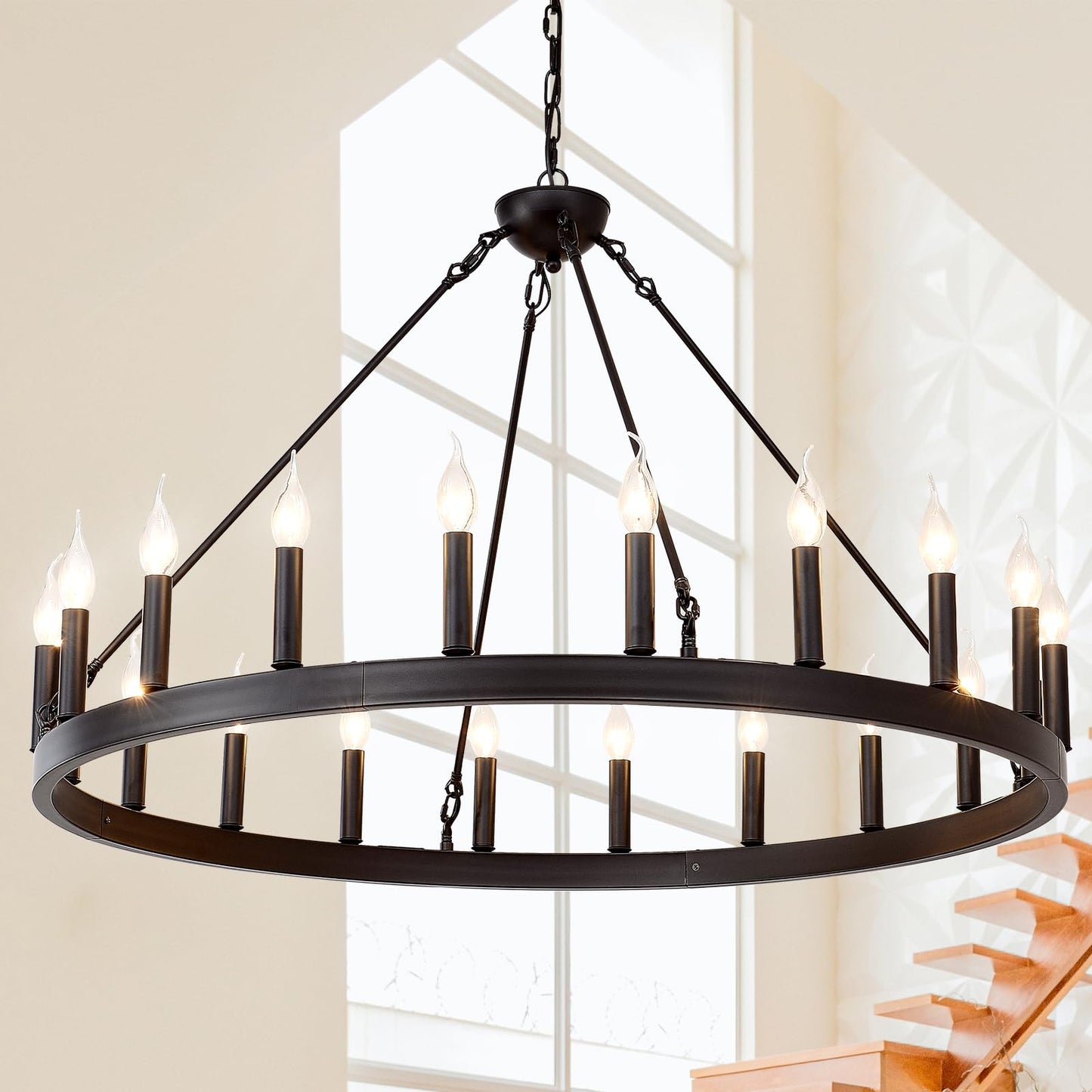 ZBMYRBZJ Black Wagon Wheel Chandelier 40 inch,20-Light Farmhouse Wagon Wheel Chandeliers Round Industrial Ceiling Light fixtures for Porch high Ceilings Living Dining Room Foyer Entryway