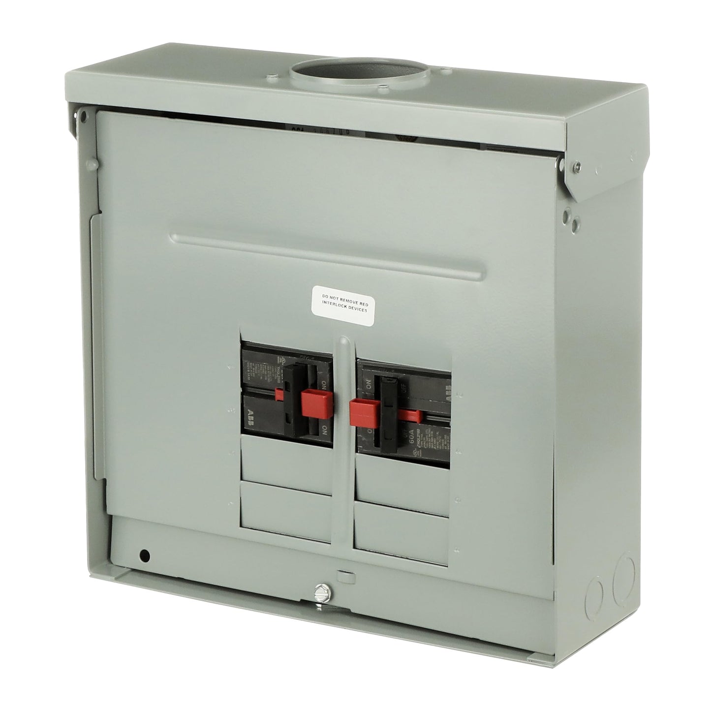 ABB TMQ860RCUGEN 60A Dual Main Breaker Generator Panel • 8-Space, Copper Bus • 1-Phase, 120/240V AC, 22 kAIC Interrupt • Outdoor NEMA 3R Surface Mount • Manual Transfer Switch • 1 Phase, 3 Wire