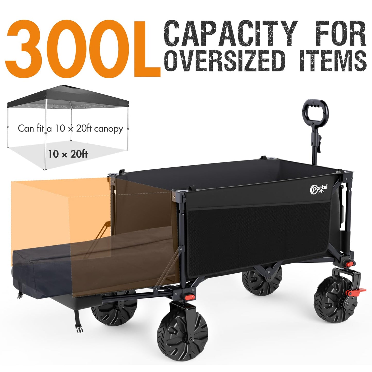 Portal 300L Large Wagons Carts Foldable with Tailgate, 550LB Heavy-Duty Collapsible Beach Wagon with All-Terrain Wheels, Oversized Folding Wagon for Camping, Sports, and Pets