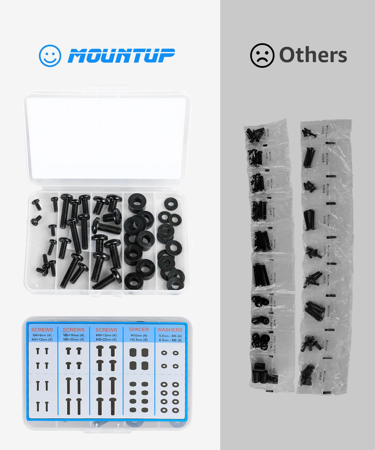 MOUNTUP M4 M6 M8 4K MU9041 Universal TV Mounting Hardware Screw Kit with Box - Screws, Spacers & Washers for Most LED
