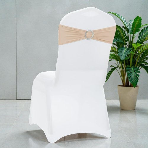 MDS Spandex Chair Sashes - Pack of 150 Universal Stretch Bows with Buckle Slider | Champagne Gold