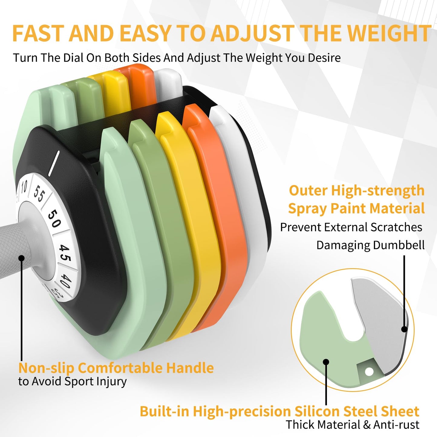 SKOK 55lbs Adjustable Dumbbell Set, Anti-Slip Fast Adjust Weight, Space-Saving for Home Strength Training & Fitness