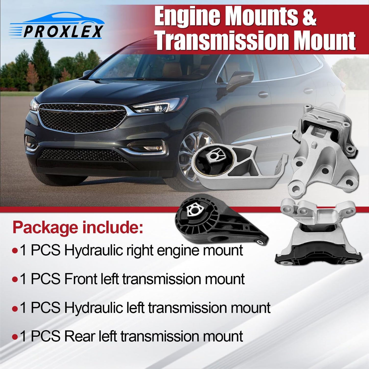 ProXlex 4PCS Engine Motor Mount & Transmission Mounts Kit for FWD Front Wheel Drive Compatible with Chevy Chevrolet Traverse & Buick Enclave 2018 2019 2020 2021 2022 2023 3.6L Replaces# 3507 3525