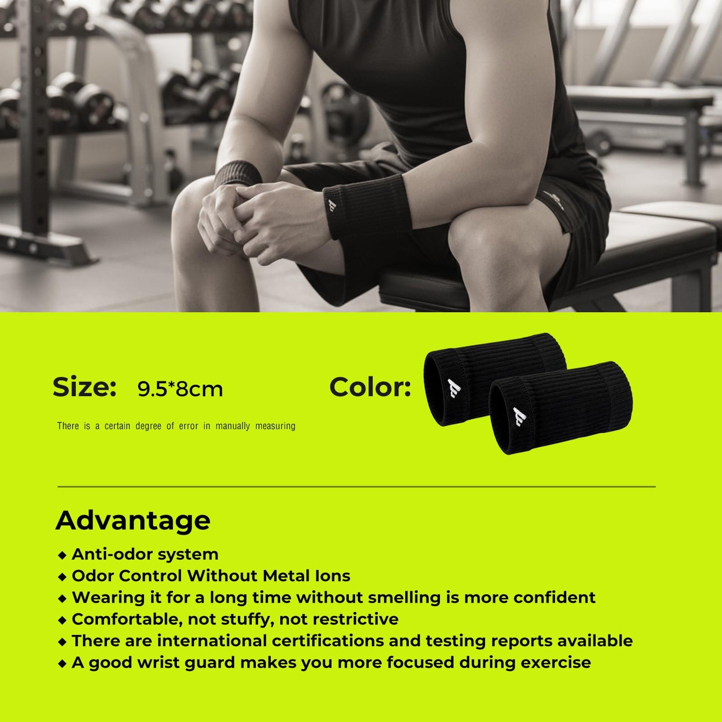 MOON 2 Pairs Breathable Wrist Sweatbands for Men Women, Anti Odor Moisture Wicking Elastic Sports Wristbands for Basketball, Tennis, Cycling, Running, Gym, Working Out, Black