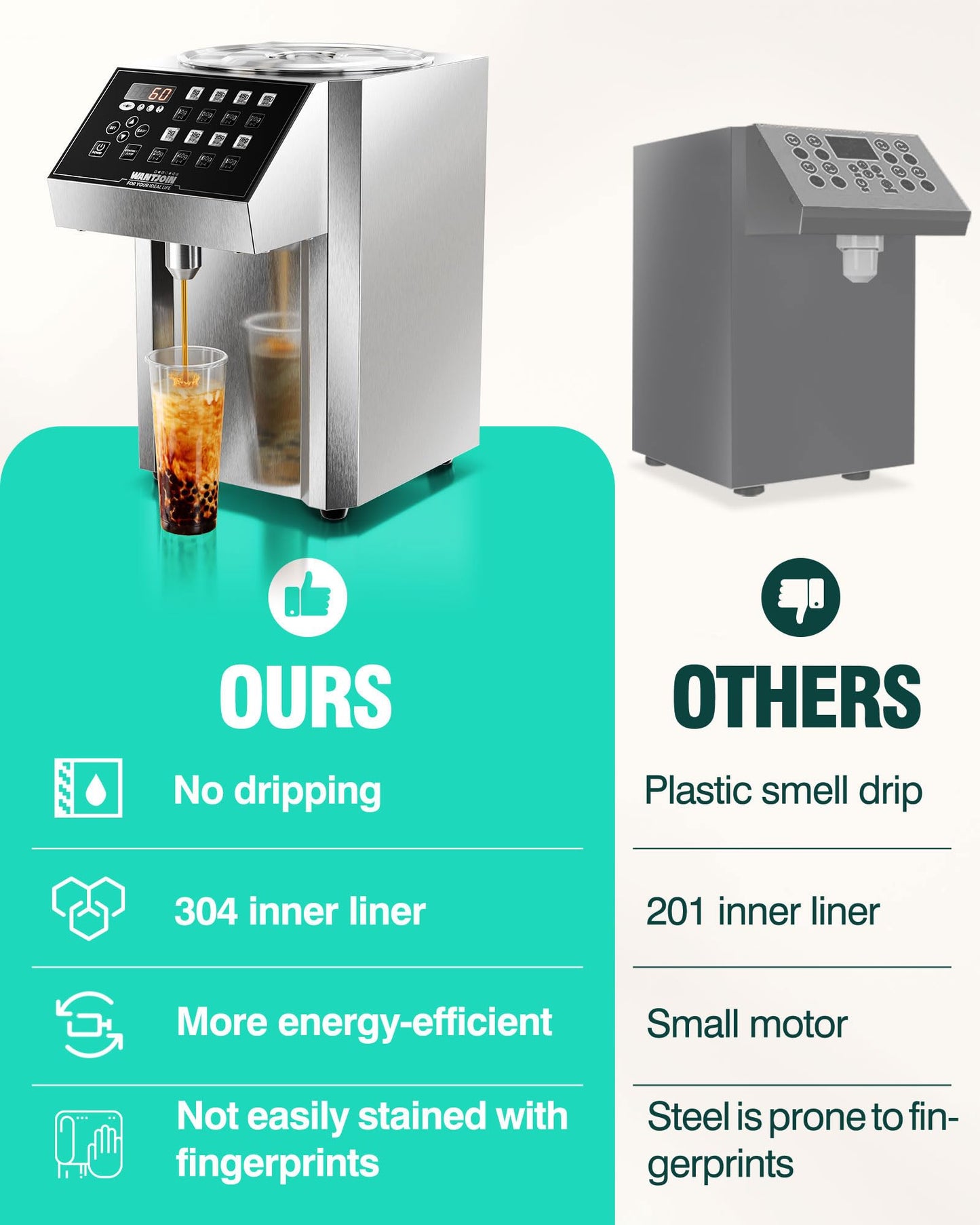 WantJoin Fructose Dispenser - 16 Weight Settings Automatic Syrup Dispenser Machine Commercial 8L/8.5Qt Quantitative Machine for Beverage with Measuring Cup Mixing Stick Bubble Tea Equipment
