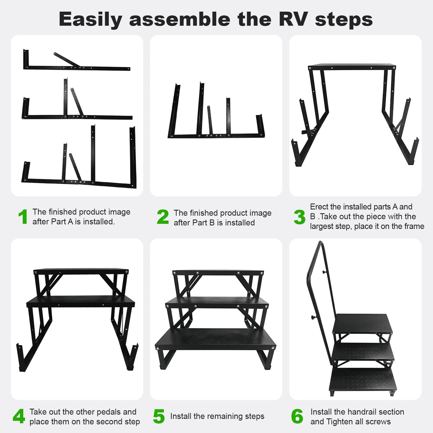 RV Steps with Handrail, 3 Step Heavy Duty Outdoor RV Stairs with Non-Slip Tread, Portable Travel Trailer Steps for Camper, Mobile Home, Hot Tub, 5th Wheel, Anti-Slip Platform