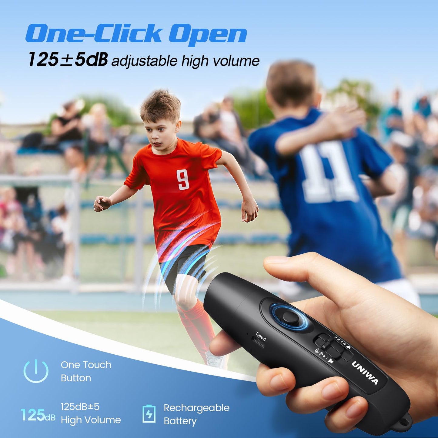 UNIWA Rechargeable Electronic Whistle, 2-Pack Handheld with 3 Loud Tones and Adjustable Volume.The Long-Lasting Battery is Ideal for Outdoor Sports, Coaching and Emergency Safety - Black+Green