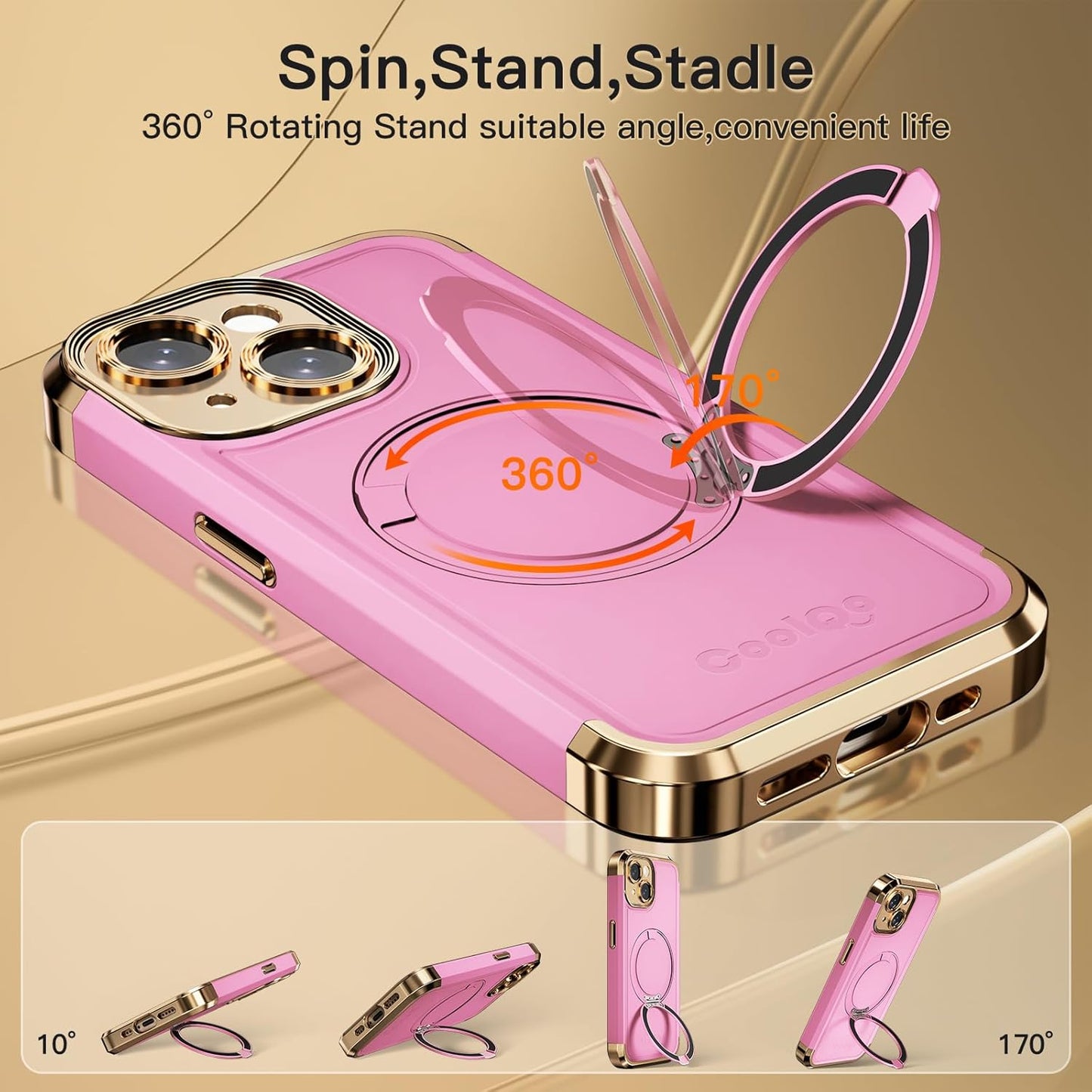COOLQO 13 6.1'' 360 for iPhone Case Upgraded Spin Magnetic Stand [Compatible with Magsafe][Military Protection] Plating
