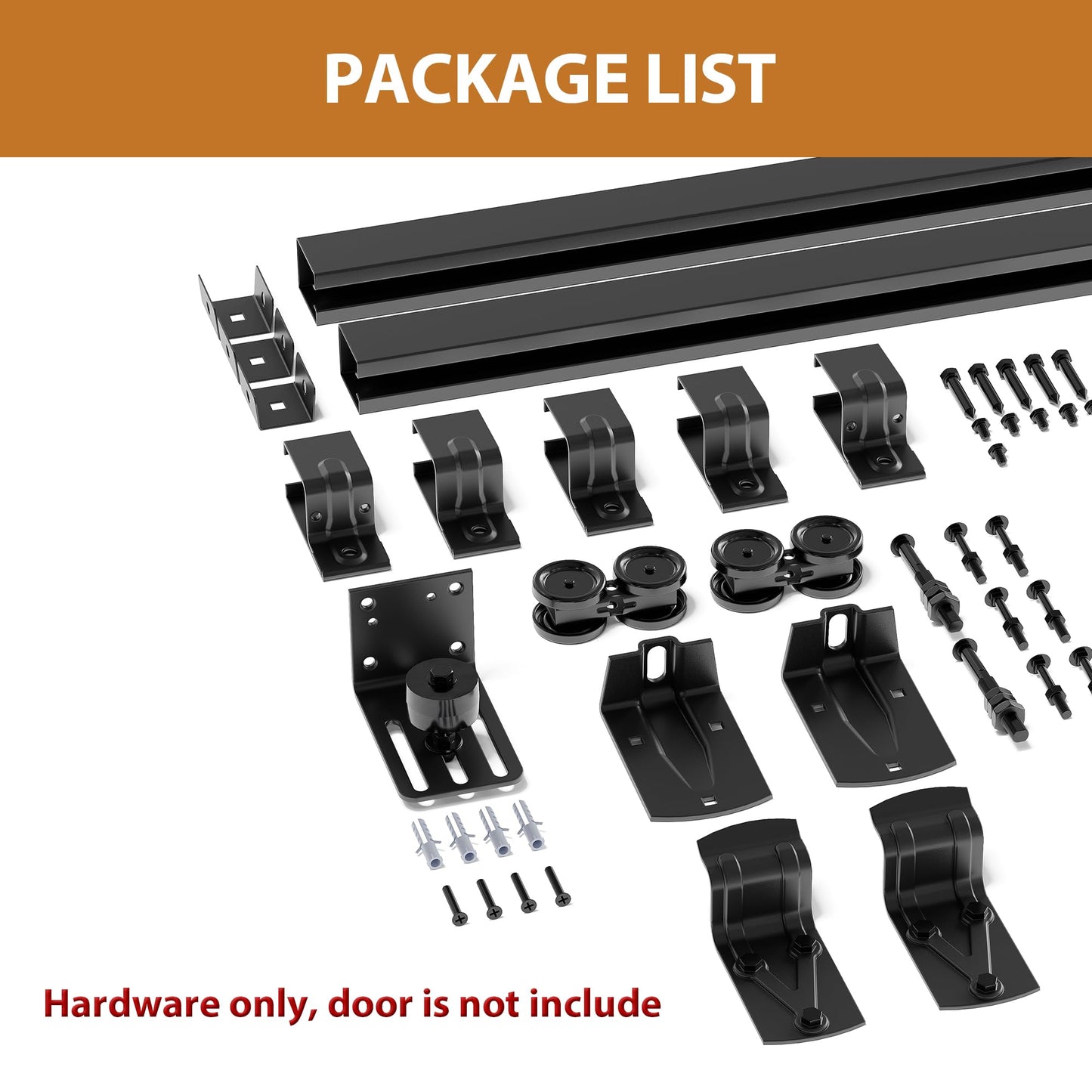 SmartStandard 8FT Exterior Sliding Barn Door Hardware Kit, Box Rail Barn Door Track Kit for Outdoor Use, 450lb Capacity Heavy Duty Wall Mount Kit, Fix Single 48" Door