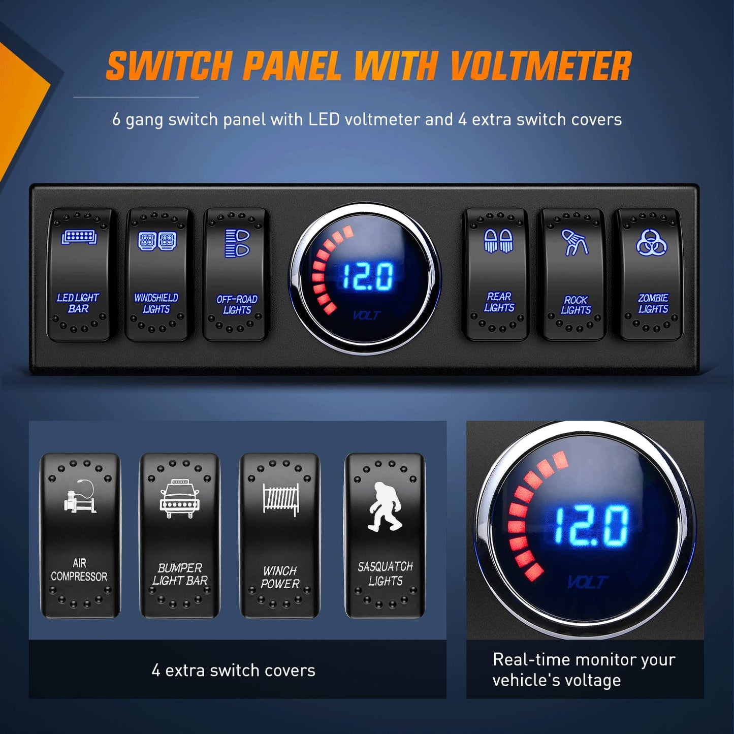 Nilight 6 Gang Rocker Switch 12V Panel Relay Box Circuit Control System with 80A Breaker Covers and Removals for Jeep Wrangler JK JKU 2007-2018