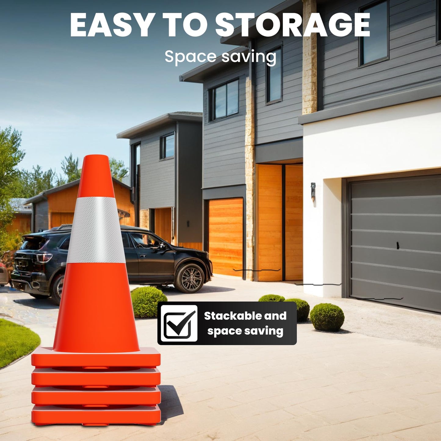 40 Pack 18 Inch Traffic Cones with Reflective Tape, Safety Road Parking Cones with Weighted Base, Collapsible PVC Construction, Orange Cones for Construction Zone, Event Barricade or Driveway