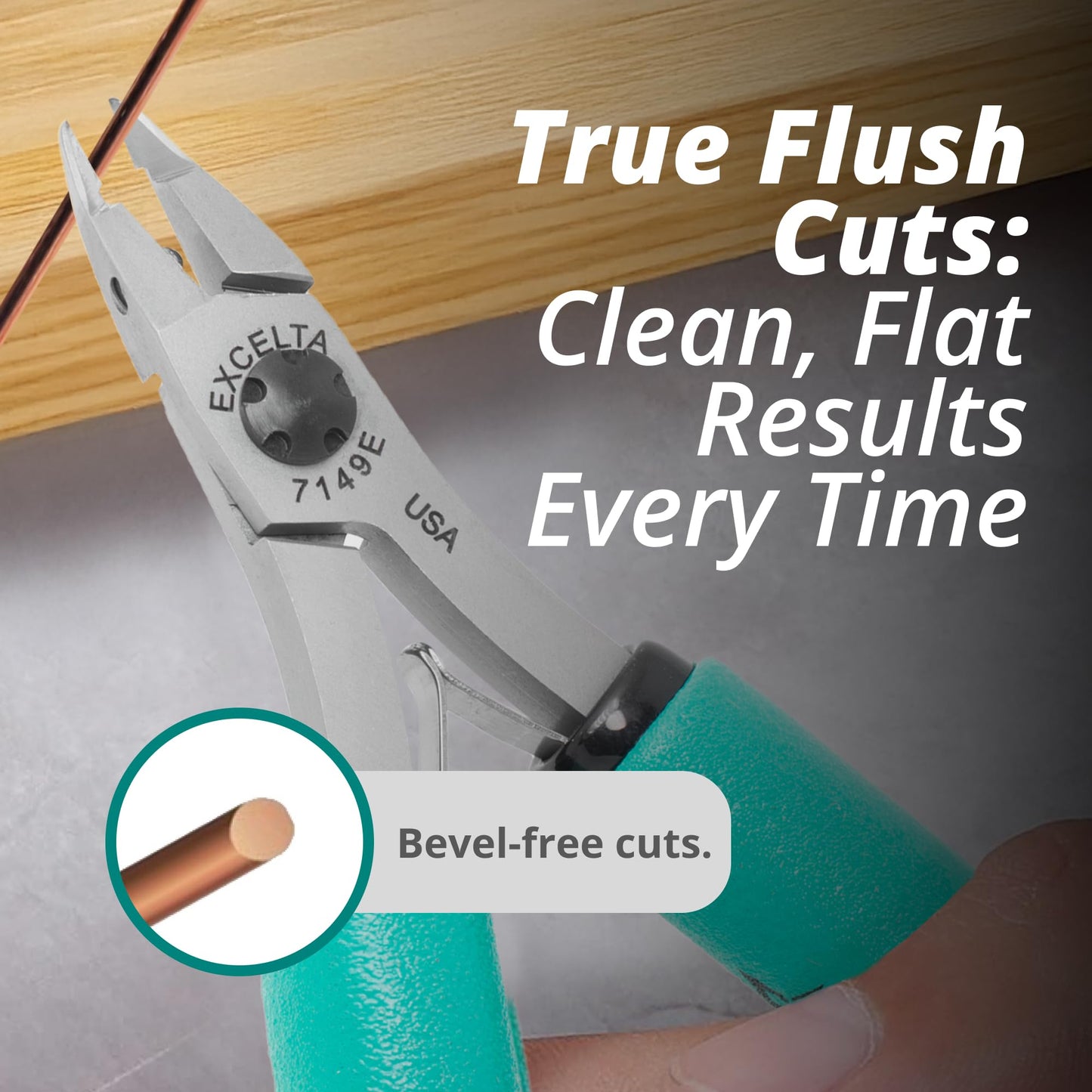 Excelta 7149E Lazer Line Flush Cutter with Long Nose Fine .03” x .022” Tip, Relieved Head & Ergonomic Anti-Static Handle, CNC-Machined Carbon Steel Precision Tool PCB & SMD Work, Made in USA