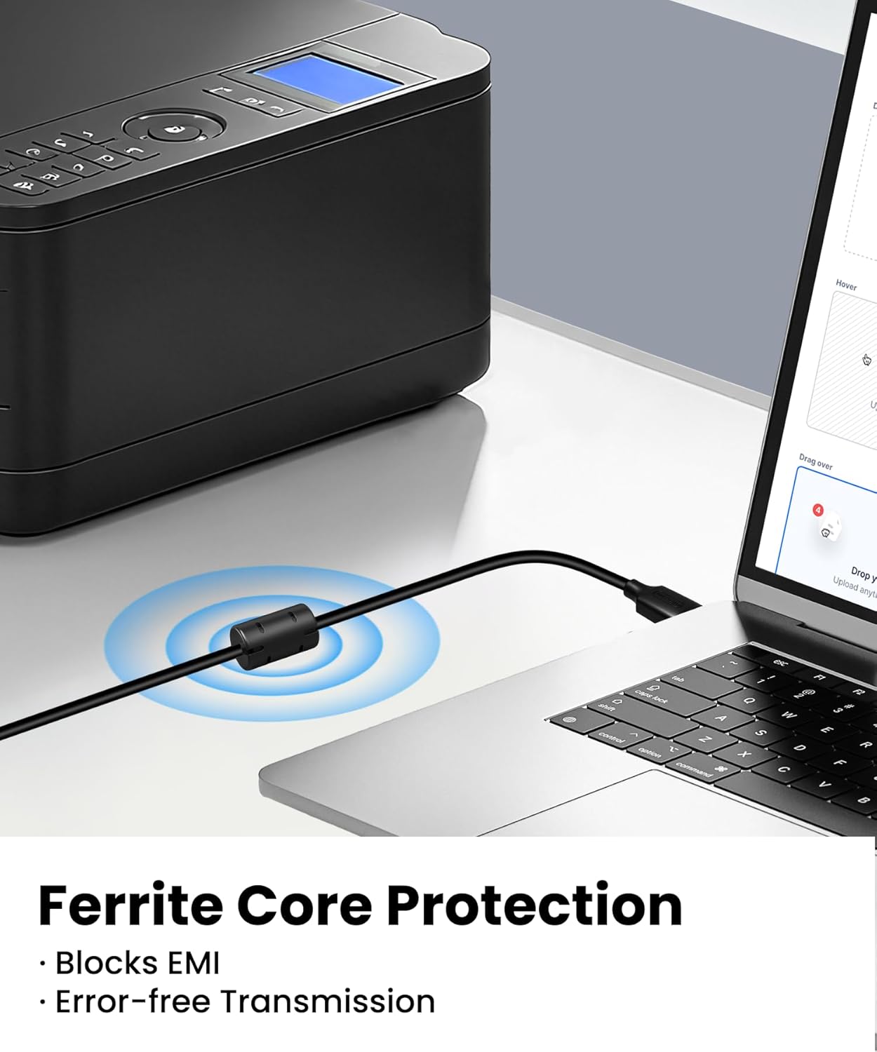 2.0 1M (3.3ft), 480Mbps 2A USB Printer Cable Gold-Plated High Speed USB A to B Cord with Ferrite Core, Durable PVC