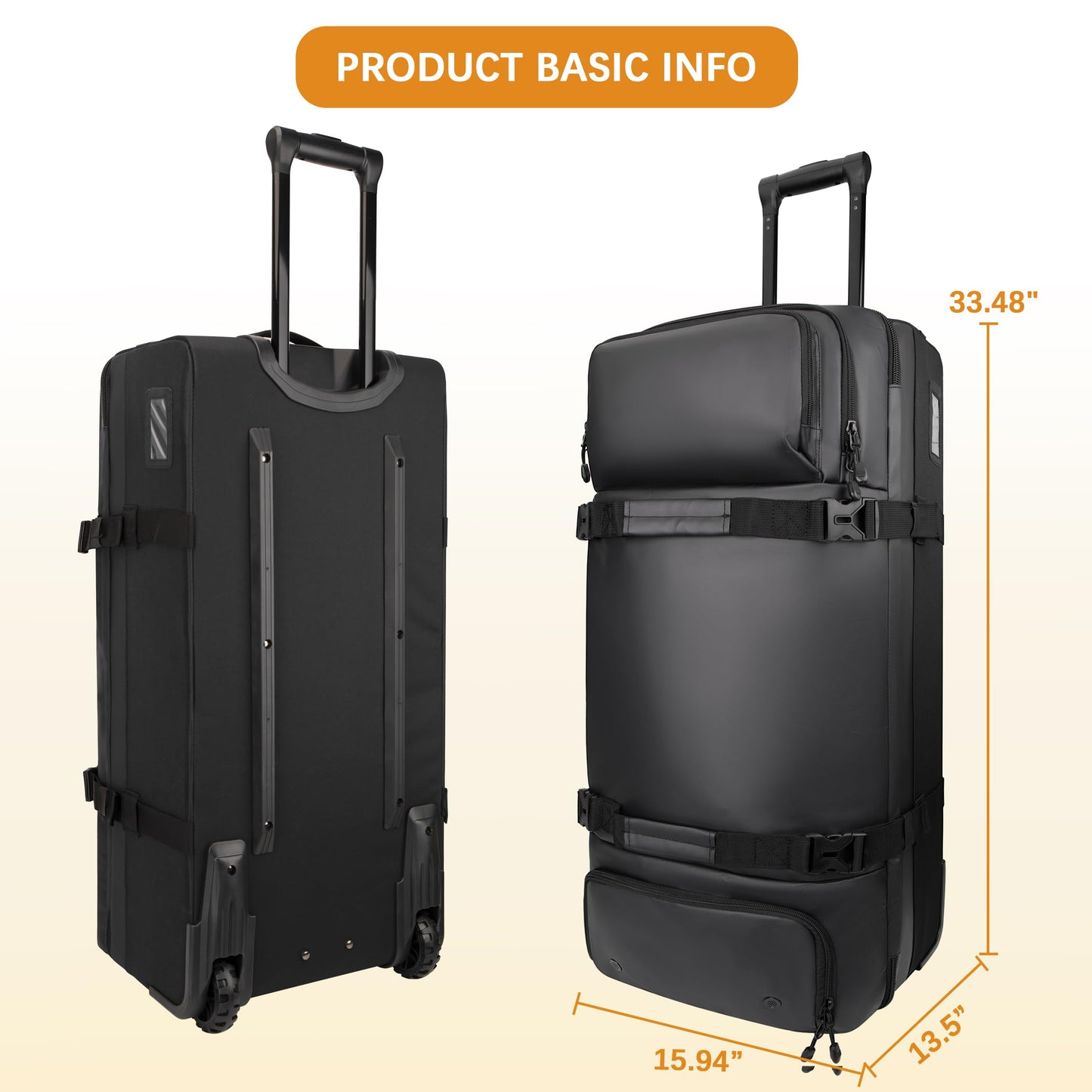 LARIPOP 33 Inch 100L Extra Large Rolling Duffle Bag with Wheels, Wet Pocket & Shoe Compartment, Heavy Duty Water Resistant Wheeled Duffel for Moving Travel Camping