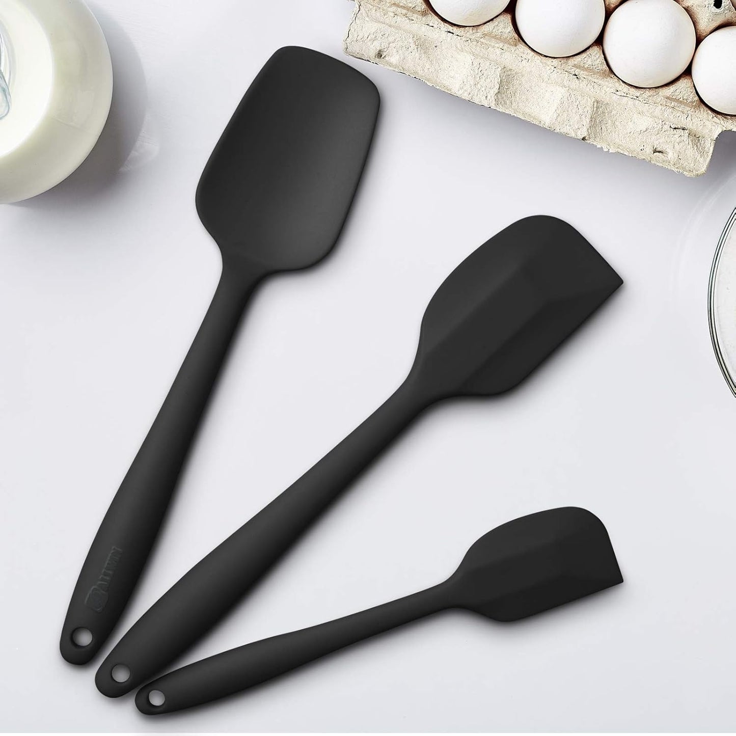 Skiennix Silicone Spatula Set - Ergonomic High Heat-Resistant Design | 3-Piece Non-Stick Black Spatulas