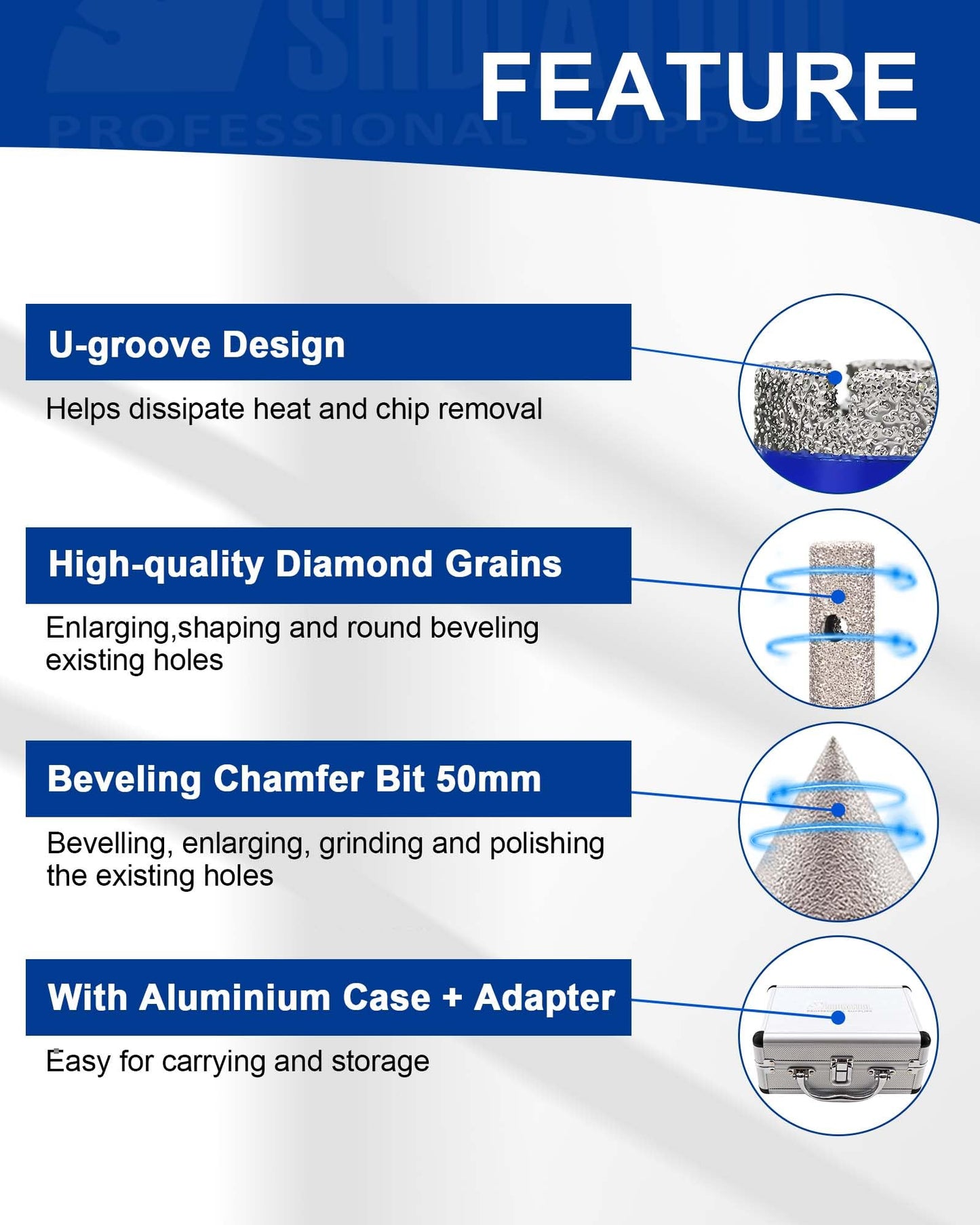 SHDIATOOL Diamond Drilling Core Bits Set Chamfer Bits for Porcelain Tile Marble Ceramic Granite Milling Kit 5/8"-11 10pieces