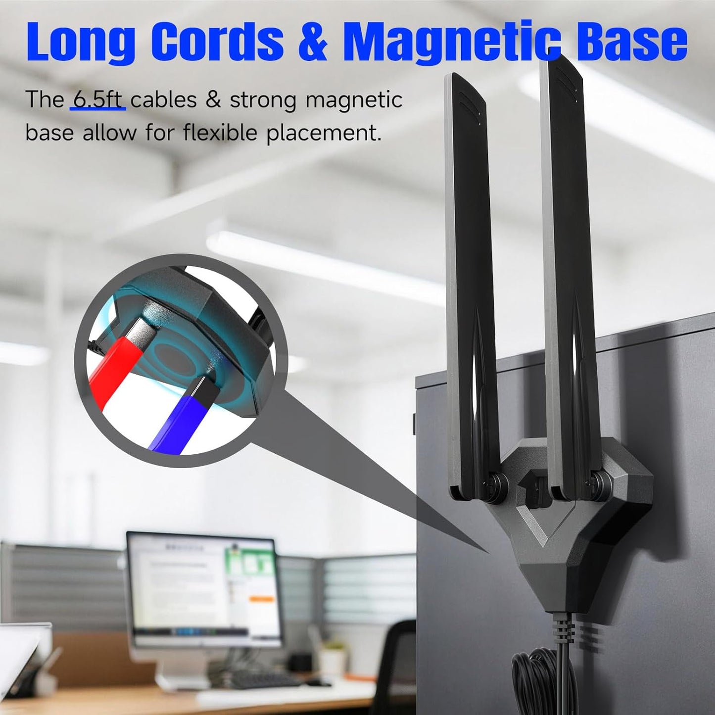 Eightwood 7 6GHz 5GHz 2.4GHz 7 WiFi Antenna Tri-Band RP-SMA Antenna with Magnetic Base for PC Desktop Computer Gaming
