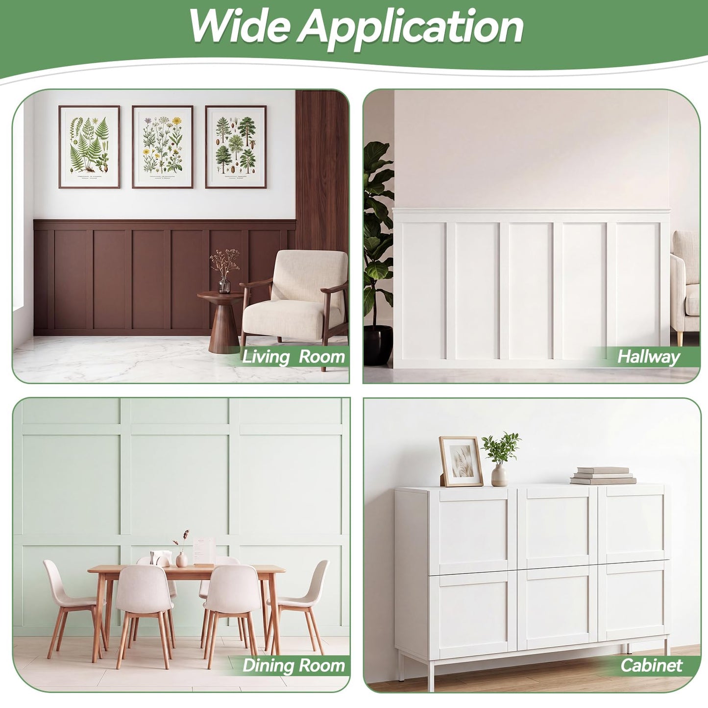 Maasechs 24 Pcs Mdf Board and Batten Wall Panel Kits, 160'' L x 47'' W Premade Wainscoting Panels Decorative Wall Molding Trim Slats Paintable Accent Kit for DIY Kitchen Home Bedroom Living Room Decor