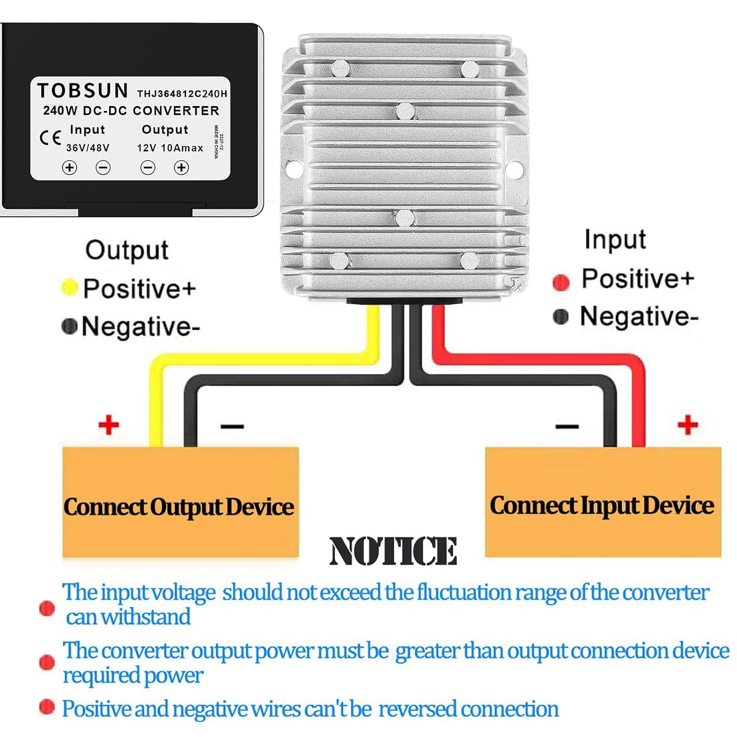 SUPERNIGHT 48V 36V 12V 240W 20A 12V to Voltage Converter Regulator Step Down to DC- DC Convert Reducer with Fuse