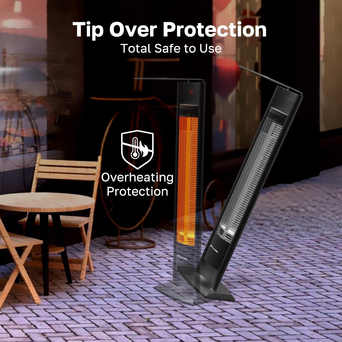 ThermoMate Outdoor Indoor Electric Patio Heater, 1500W 38.5" Portable Tower Infrared Heaer, IP55 Rated Space Radiant Heater with Remote, Timer, Tip-over Protection for Backyard, Restaurant & Garage