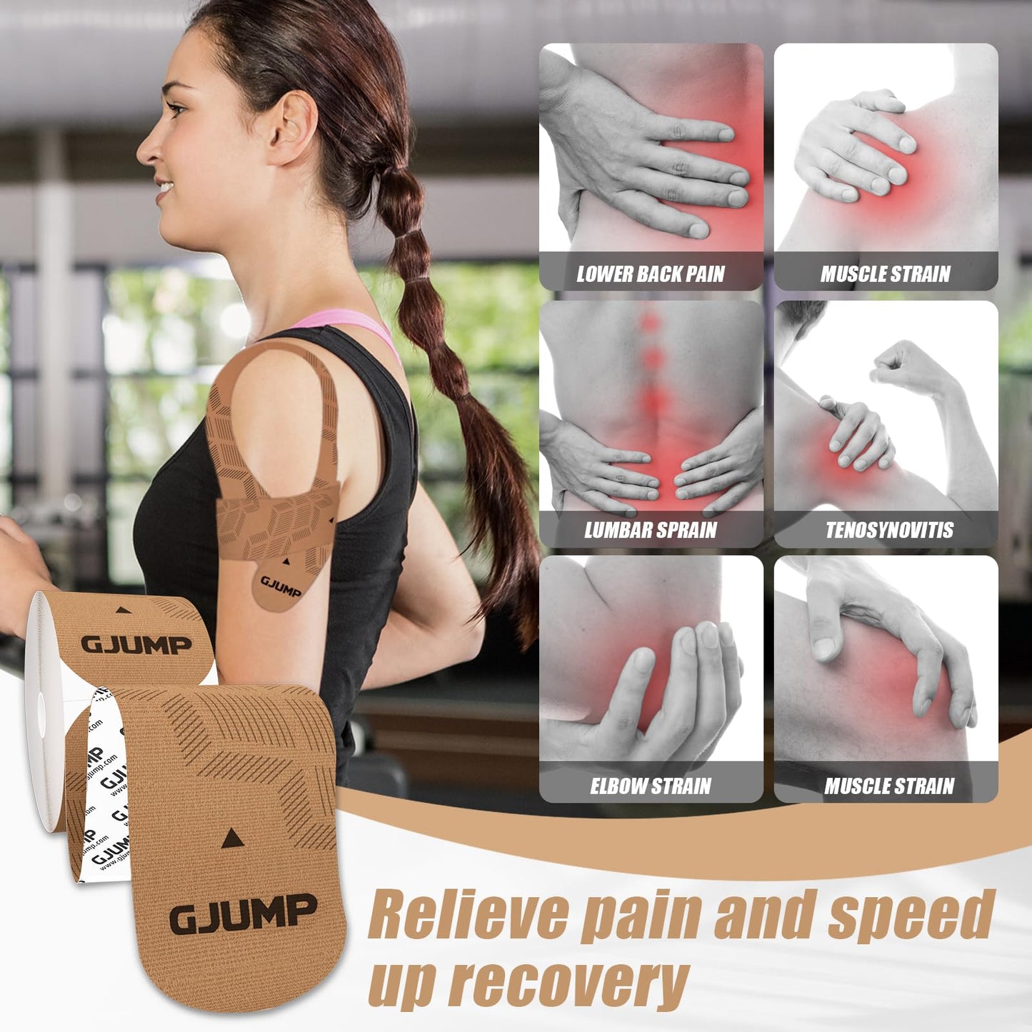 GJUMP Kinesiology Tape, 40 Count Precut Strips 2 Rolls, Original Cotton Elastic Athletic Tape for Muscle Strain Relief & Joint Support, Waterproof & Breathable Sports Tape