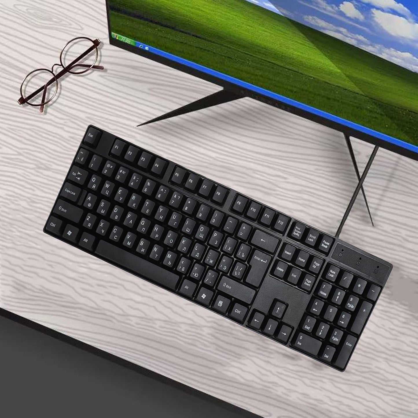 BTSEURY K1800 104 4.9ft USB Wired Gaming Keyboard Keys, Minority Language, Cable, Ergonomic Design for Office