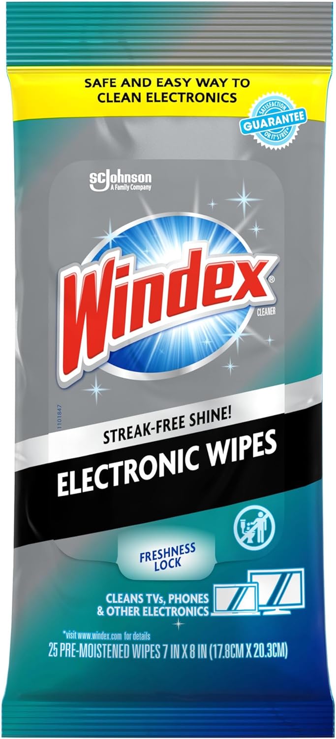25 Count Windex Electronic Cleaning Wipes, Pre-Moistened Screen Wipes for TVs, Phones, and Other Electronics