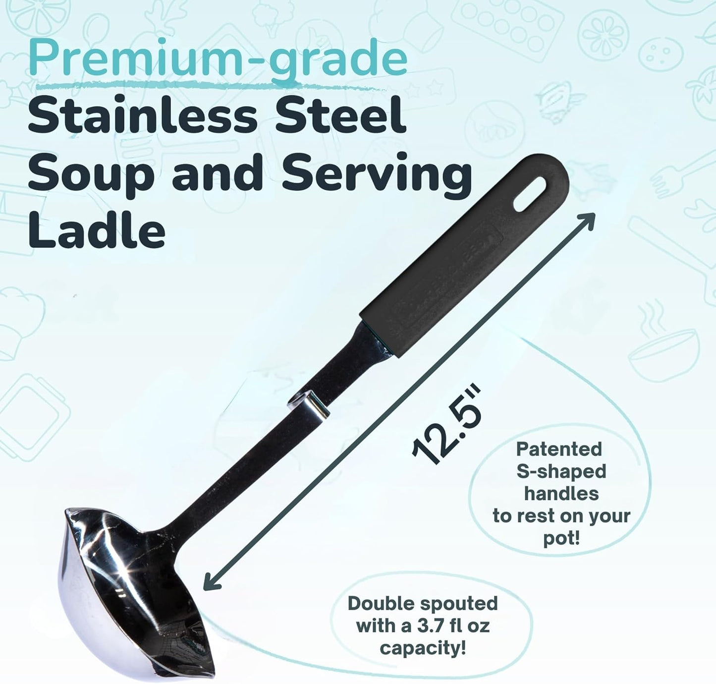 Souper Cubes | Lori Greiner No Mess Stainless Steel Soup Ladle - Silicone Handle, Charcoal Color
