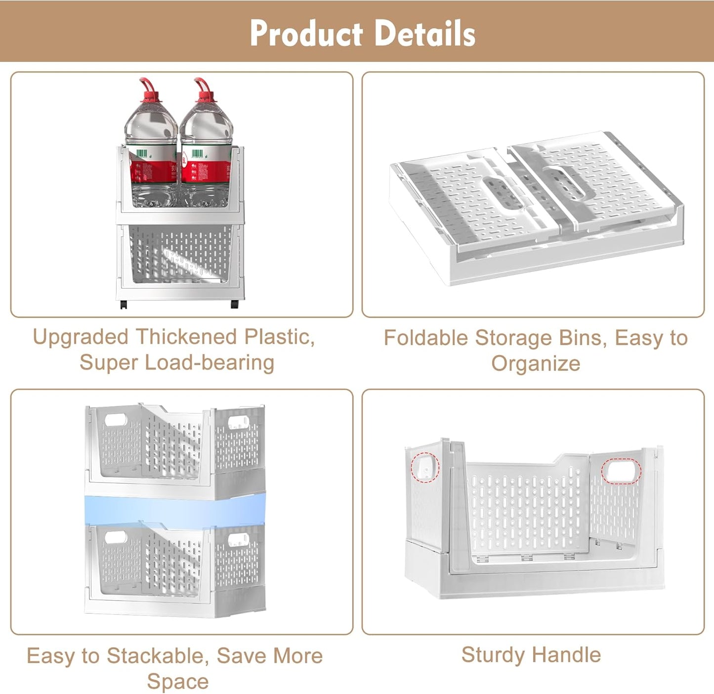 Stackable Plastic Storage Baskets by [Brand Name] - 3 Pack Foldable Organizers with Wheels | Versatile Storage for Home & Office