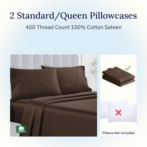 California Design Den Pillowcase Set - Soft 400 Thread Count Sateen, 100% Cotton, Set of 2, Espresso Brown