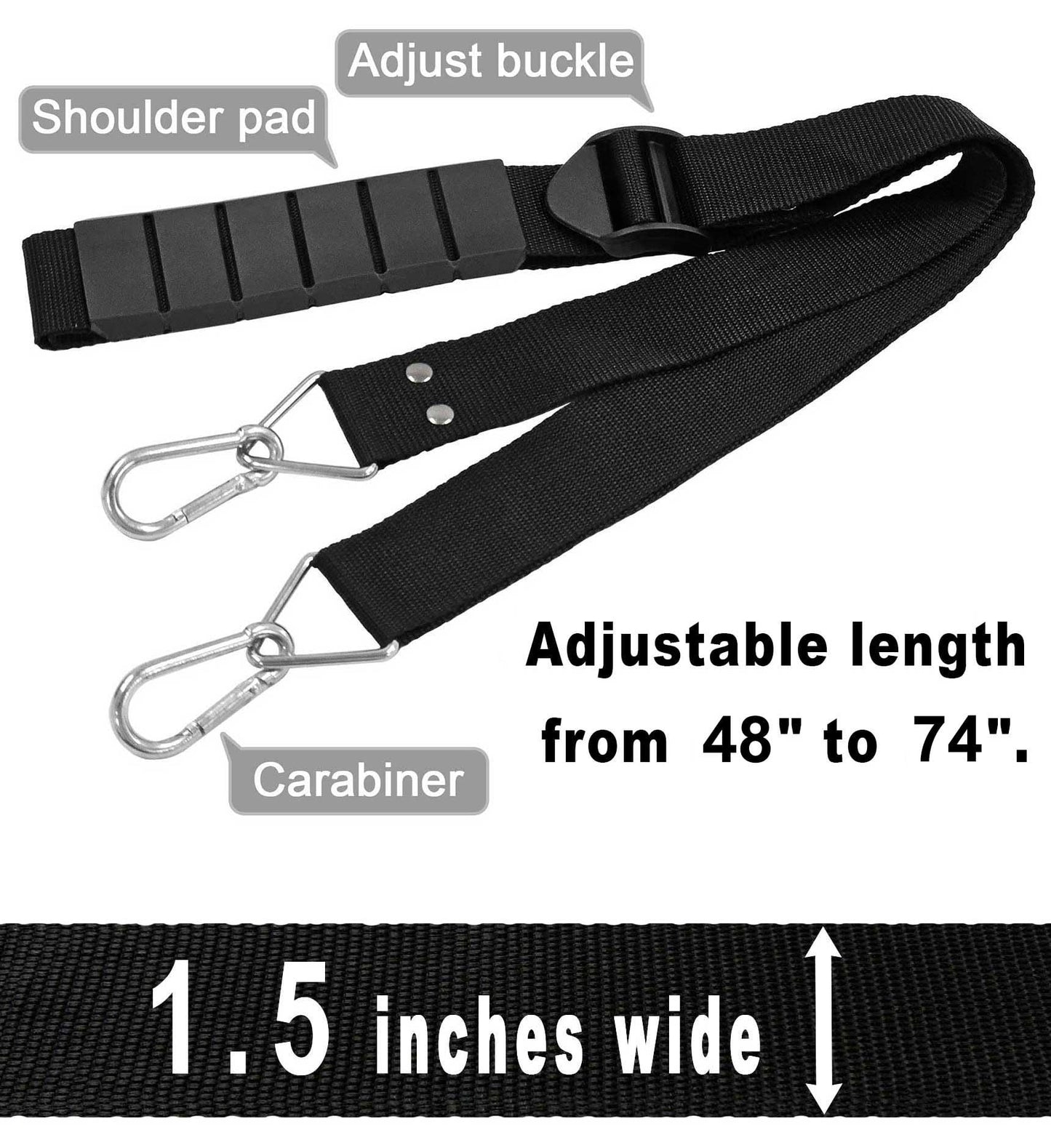 Heavy Duty Shoulder Strap, Supports Weight up to 100 lbs, Adjustable 48" to 74", Multi-Purpose Shoulder Belt with Metal Carabiners for Moving Straps & Replacement for Bags and Luggages