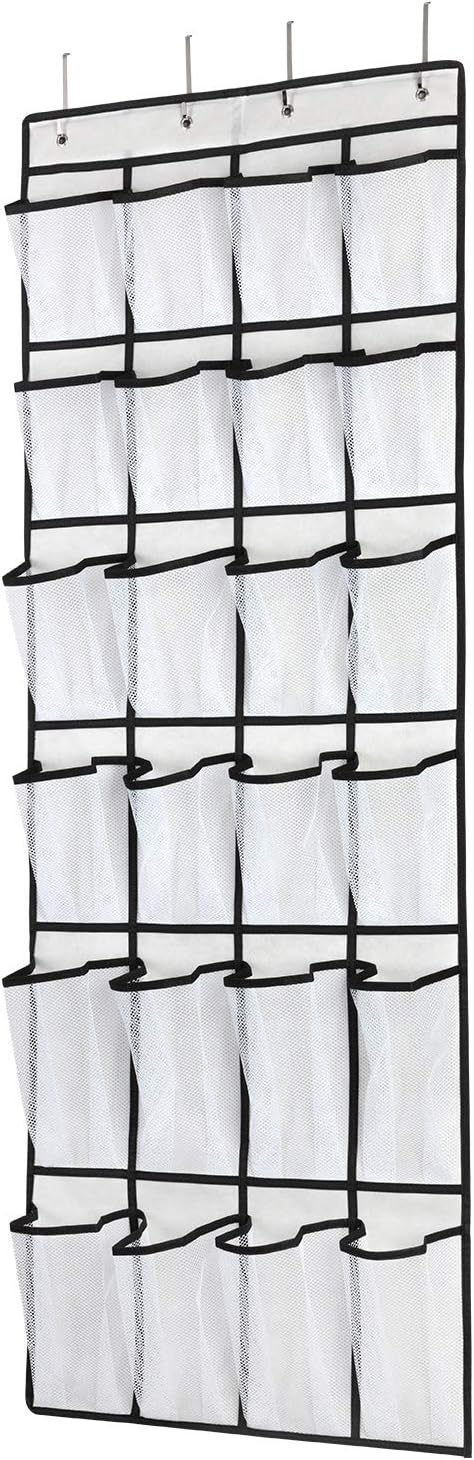SAVERHO Over The Door Shoe Organizer - 24 Mesh Pockets for Efficient Storage | White Hanging Shoe Rack