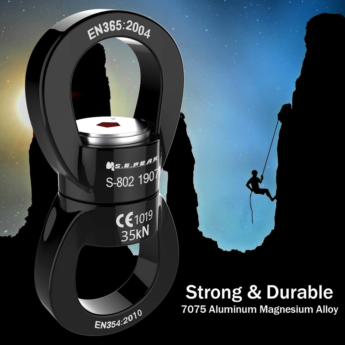 Swing Swivel 35kN Safest Rotational Device, Swing Spinner, Carabiner Swivel, Climbing Rope Swivels for Children’s Web Tree Swing Setting, Aerial Dance, Hanging Hammock by PROND (A - Black)