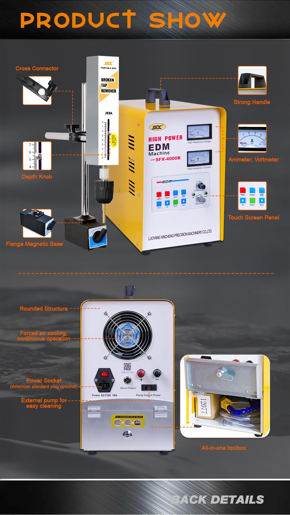 SFX 3000W Portable EDM broken tap remover tap eroder tap removal tool tap burner tap disintegrator fast remove 5/64'' to 1-57/64'' broken drills, taps, reamers, bolts (Depth setting for blind hole)
