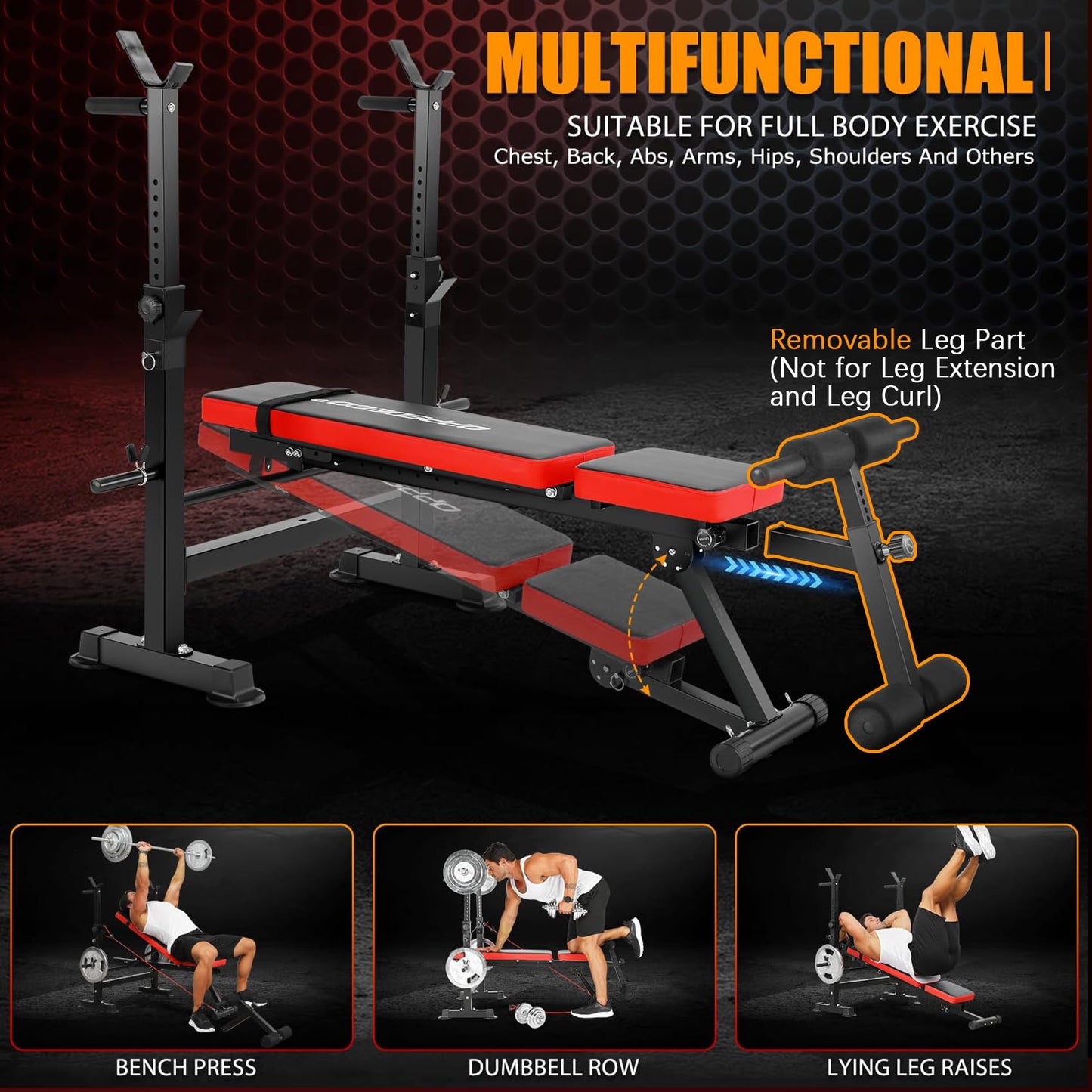 OPPSDECOR 600LBS 6 in 1 Weight Bench Set, Adjustable Bench Press Set and Squat Rack, Foldable Workout Benches for Home Gym, Incline Decline Flat Sit Up Strength Training Bench