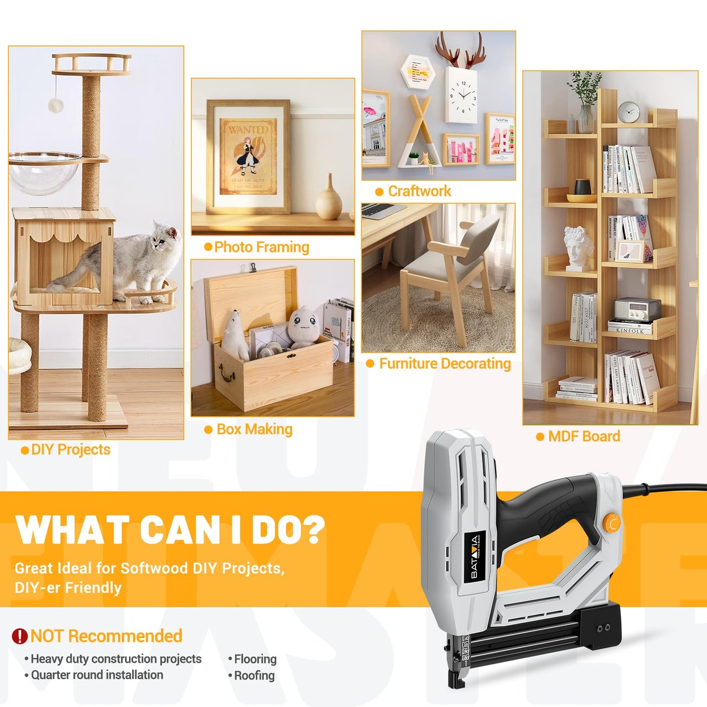 Electric Nail Gun, Batavia 2-in-1 Staple Gun Brad Nailer 18 Gauge for Heavy Duty, 120V Stapler Gun for Upholstery, Carpentry, DIY, 1/4'' Narrow Crown Staples 200pcs and Nails 800pcs Included