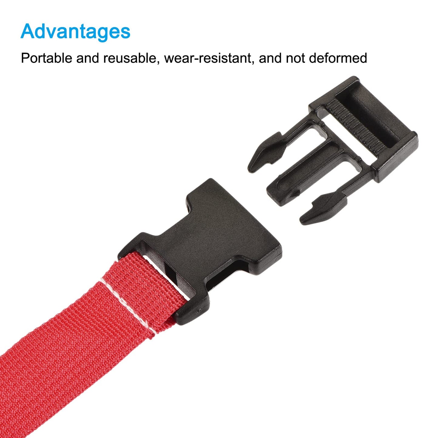 MECCANIXITY Utility Strap with Buckle 1x20 Inch Polyester Quick Release Adjustable Belt for Travel Outdoor Bag Luggage Packing (Red, Pack of 2)