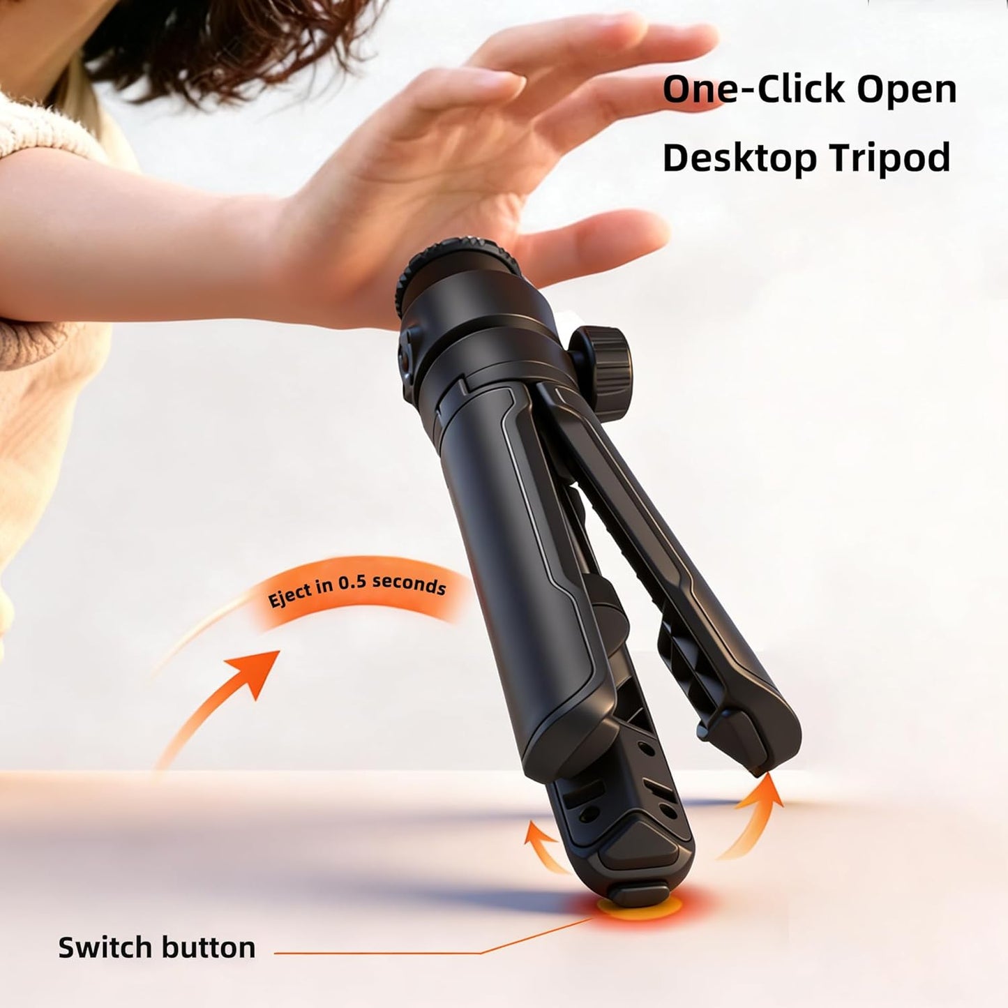 FOMOZER QT-01 Mini Tripod, One-Touch Auto Pop-Up, Adjustable Gimbal, Portable Compact Stand for iPhone, Action Camera