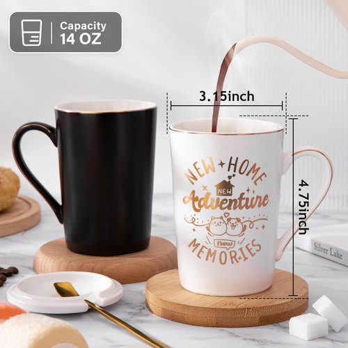 House Warming Gifts New Home - New Home Gift Ideas for Women Men Couple New Homeowners Neighbor Friend, Unique Housewarming Present with 14Oz Coffee Mugs, Spoons, Lids, Greeting Card, Elegant Boxed
