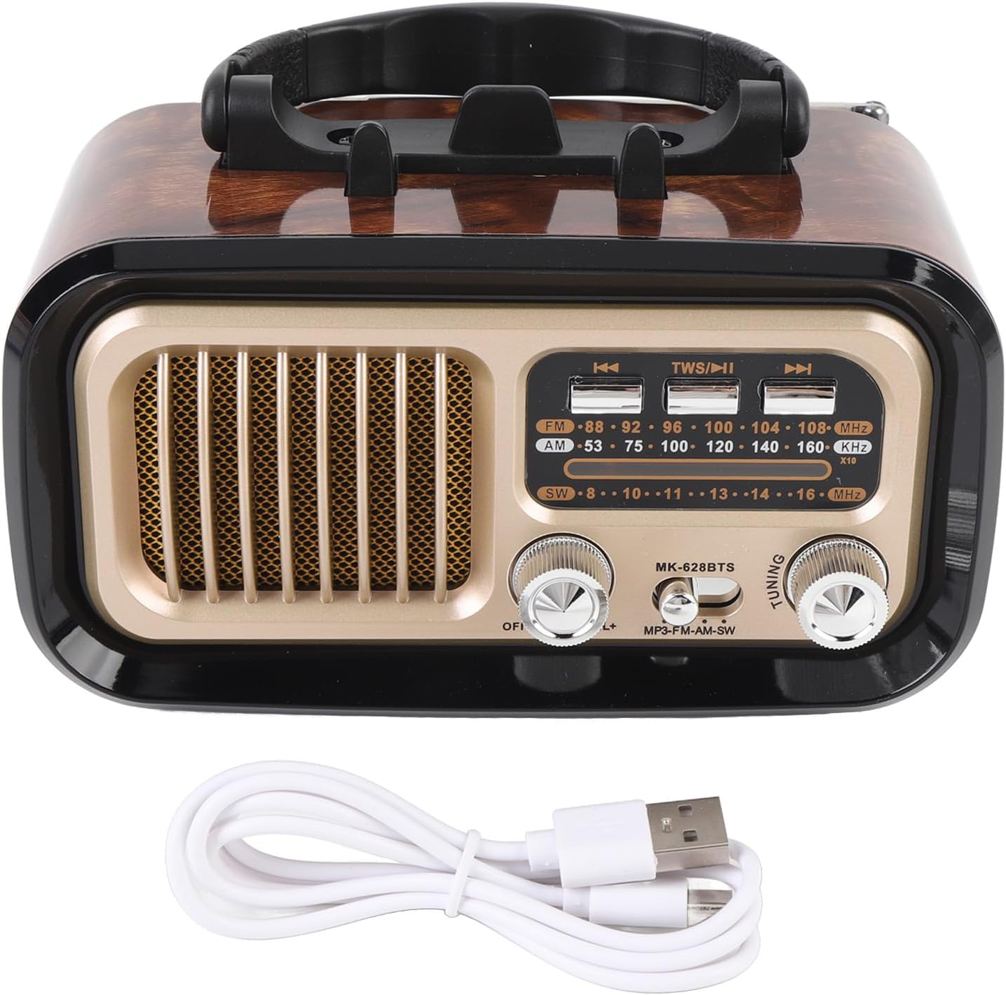 VBESTLIFE MP3 Retro Bluetooth Speaker, Vintage FM AM SW Radio with Old Fashioned Classic Style, Support Solar Charging