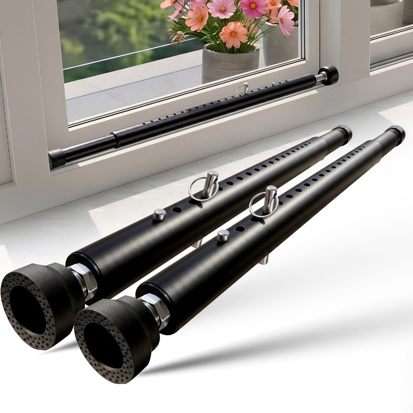 Sliding Door Security Bar 18"-51", Adjustable Sliding Door Lock Security Bar, Window Security Bars Inside for Sliding Glass Door Home Apartment Safety, Burglar Proof, Black, 2 Pack