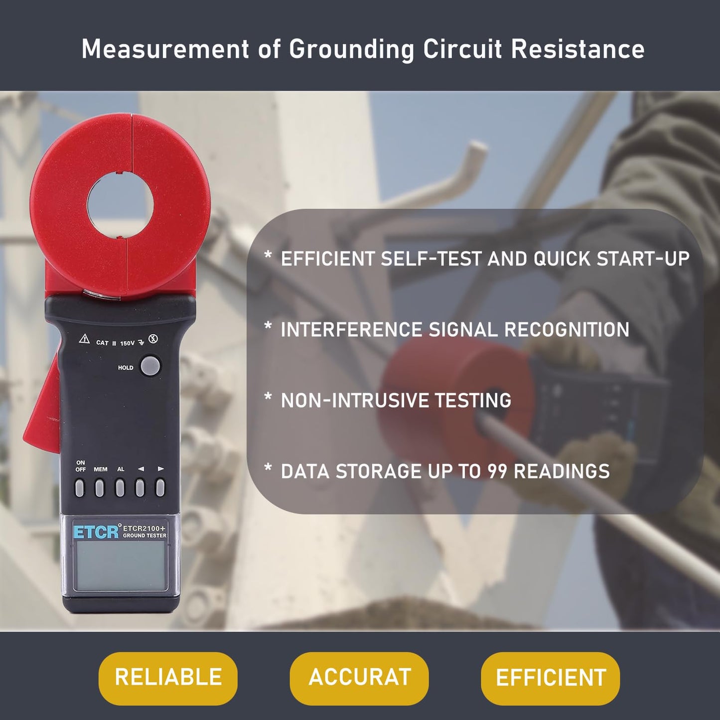 ETCR ETCR2100+ Digital Clamp Ground Earth Resistance Meter Tester 0.01-1200Ω