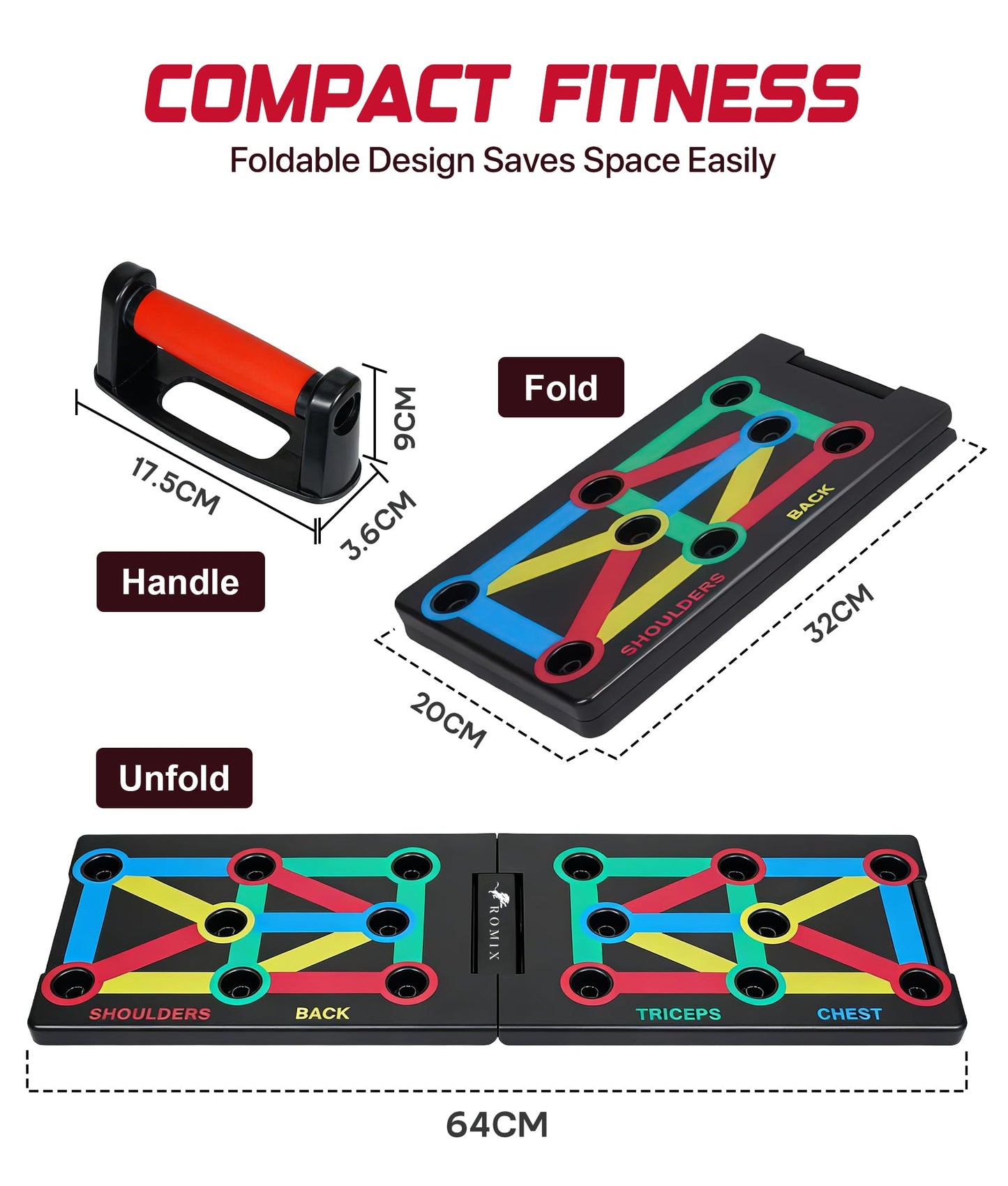 ROMIX Push Up Board for Men, Foldable Push Up Board, Multifunctional Pushup Stand, Muscle Board Rack Professional Strength Training Equipment for Man and Women at Home Gym Chest/Back/Abs Training