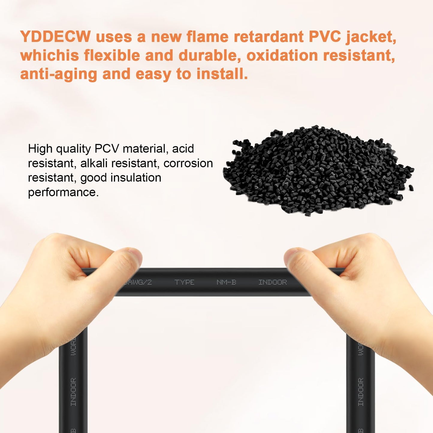 YDDECW 8/2 NM-B Wire with Ground - 100FT 8 Gauge Non-Metallic Sheathed Cable Pure Copper 8 AWG 2 Conductor Residential Indoor Wire for Outlets, Switches and Other Loads etc.