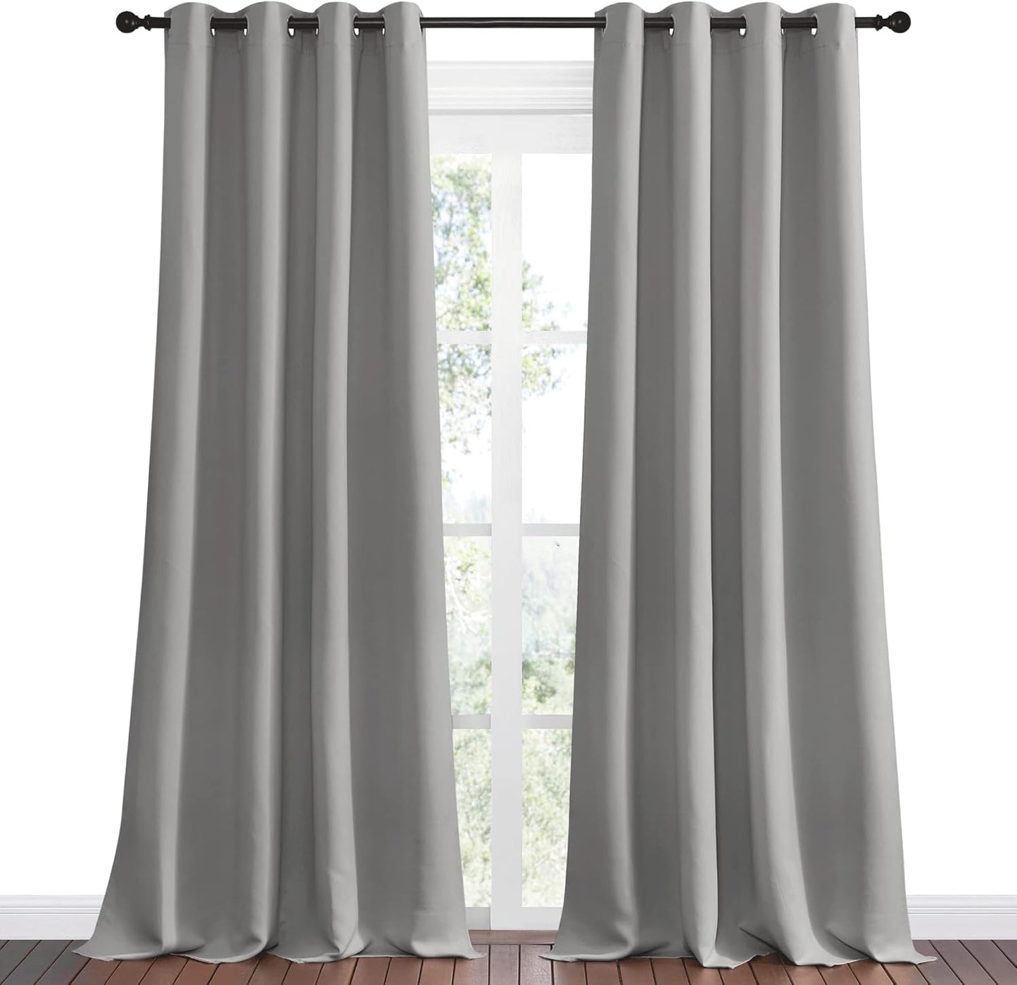NICETOWN Silver Grey Room Darkening Curtain Panels - 96" Long | Heat-Blocking Drapes for RV & Studio (2 Panels, 55" Width)
