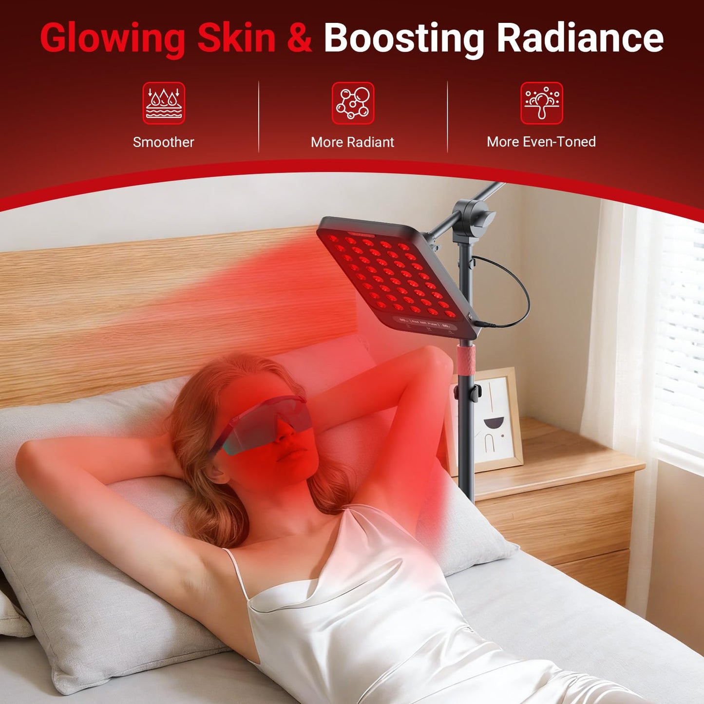Comfytemp 55W High-Output (3X Intensity) Red Light Therapy for Face & Body, 143mW/cm² at 6 in Near Infrared Light Lamp, 660nm & 850nm LED Light Panel with Stand Home Use, Gifts for Women Men Mom Dad