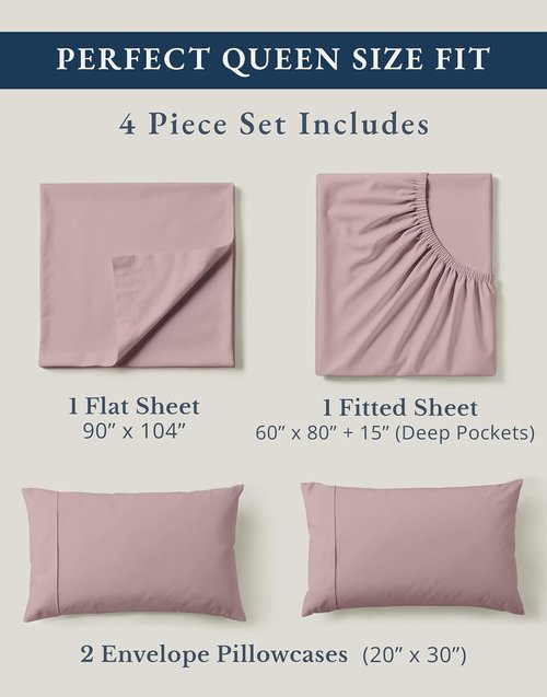 LANE LINEN Queen Size Sheet Set - 100% Organic Cotton, Breathable Percale Weave, Deep Pocket - Lilac