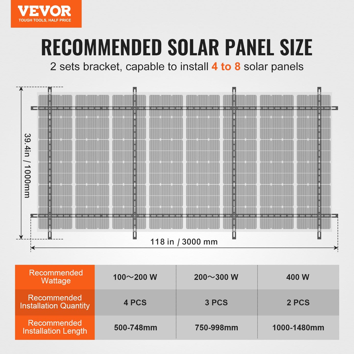 VEVOR 2-Set Solar Panel Mounting Brackets, 30°-60° Adjustable Multi-Piece Brackets for 4-8pcs Panels, Carbon Steel Ground Mount Stand for Farms, RVs, Boats, Off-Grid