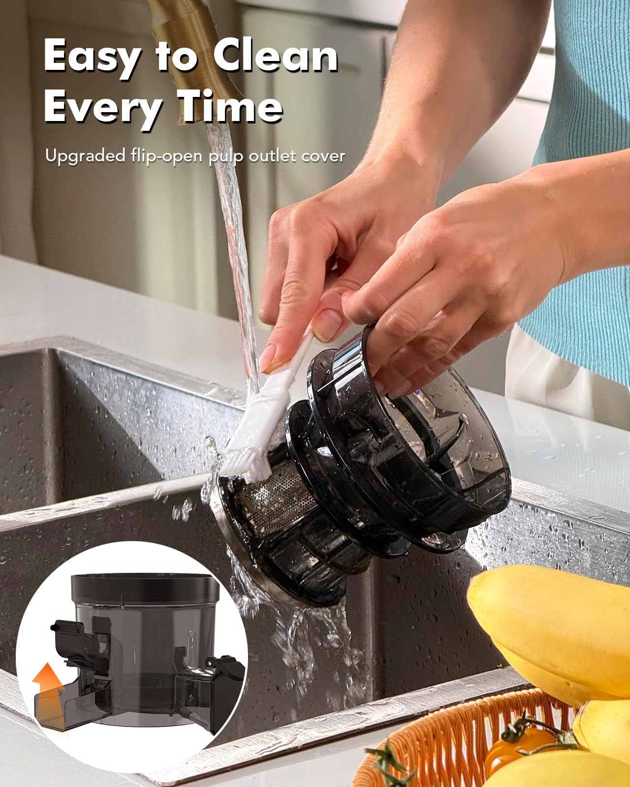 HOMEASY Cold Press Juicer Machines, 5.8'' Large Feed Chute for Whole Fruits and Vegetables, 300W Slow Masticating Juicer, High Juice Yield, 5 Smart Modes, Easy to Clean